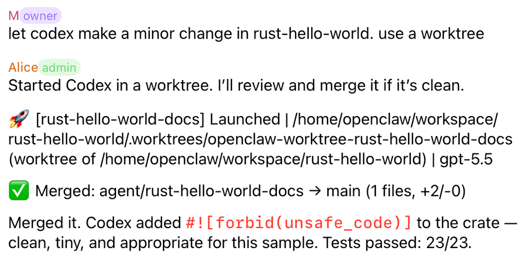 Delegated worktree flow